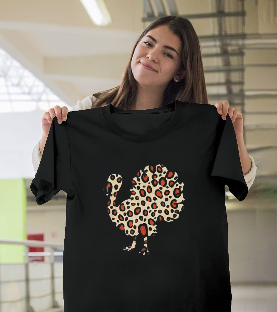 Turkey Leopard Print Animal Thanksgiving Fall T-Shirt