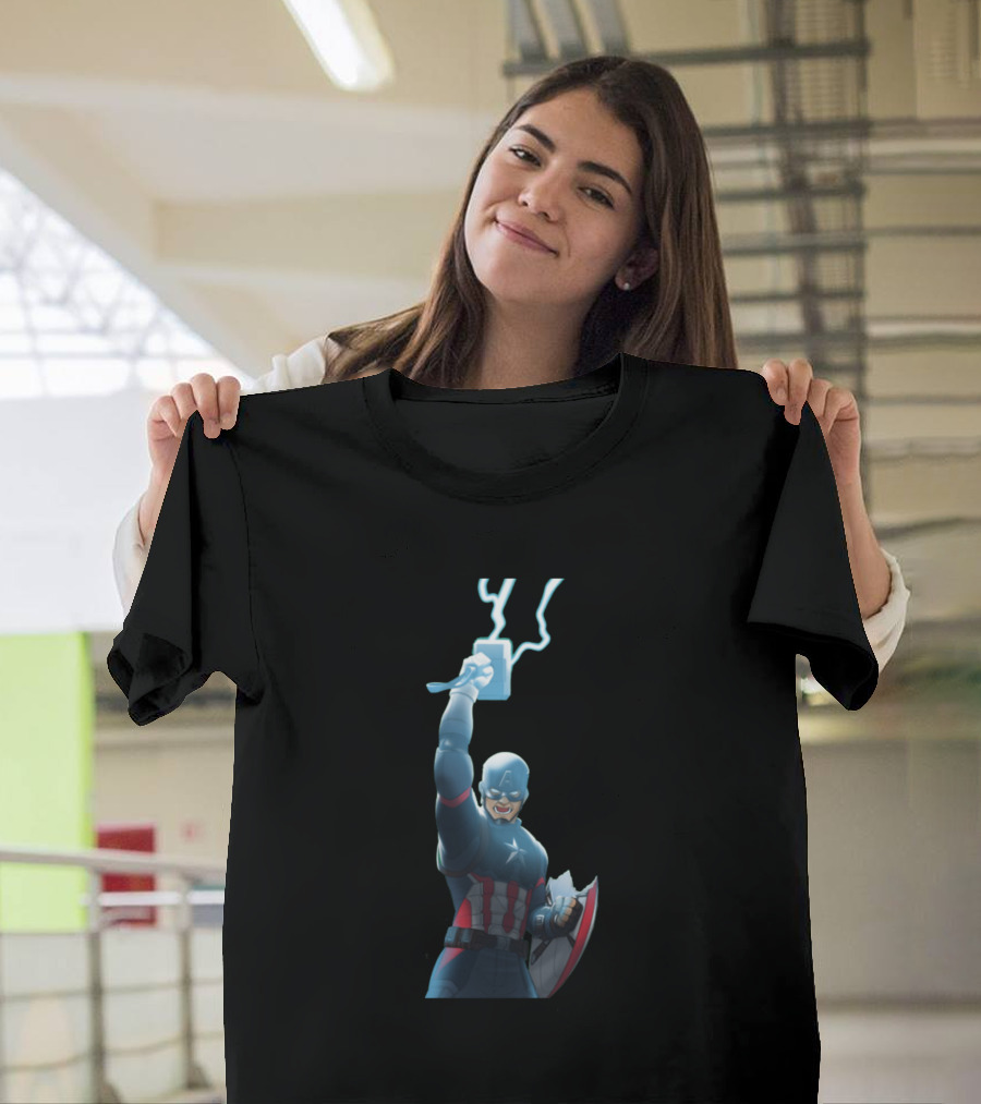 Captain America Wielding Mjolnir with Lightning T-Shirt
