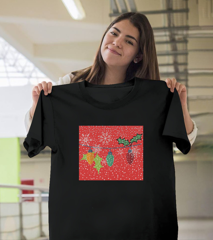 Christmas Lights Holly and Snowflakes T-Shirt