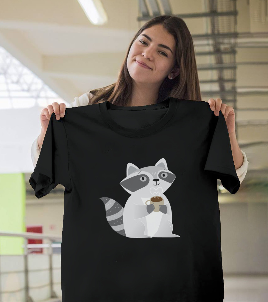 Cozy Raccoon Holding Heart-Shaped Coffee Cup T-Shirt
