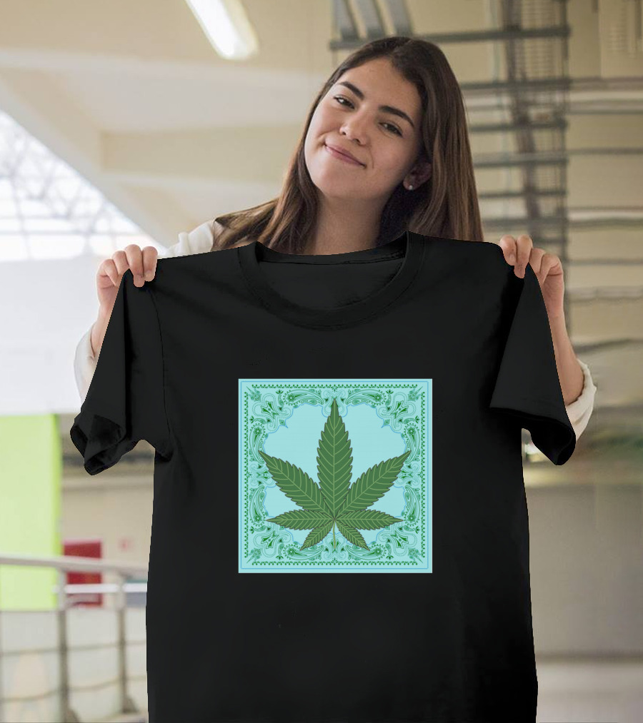 Light Blue Marijuana Leaf Bandana T-Shirt