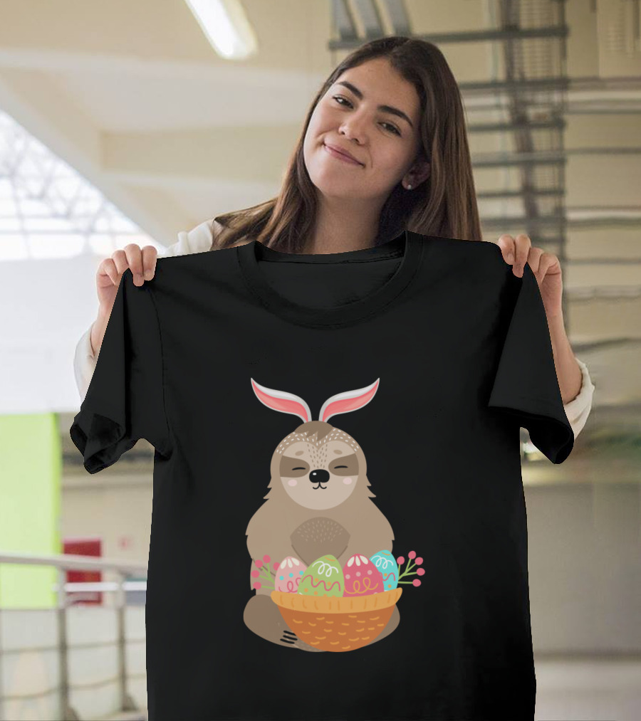 Sloth Bunny Ears Easter Egg Basket Holiday Animal T-Shirt