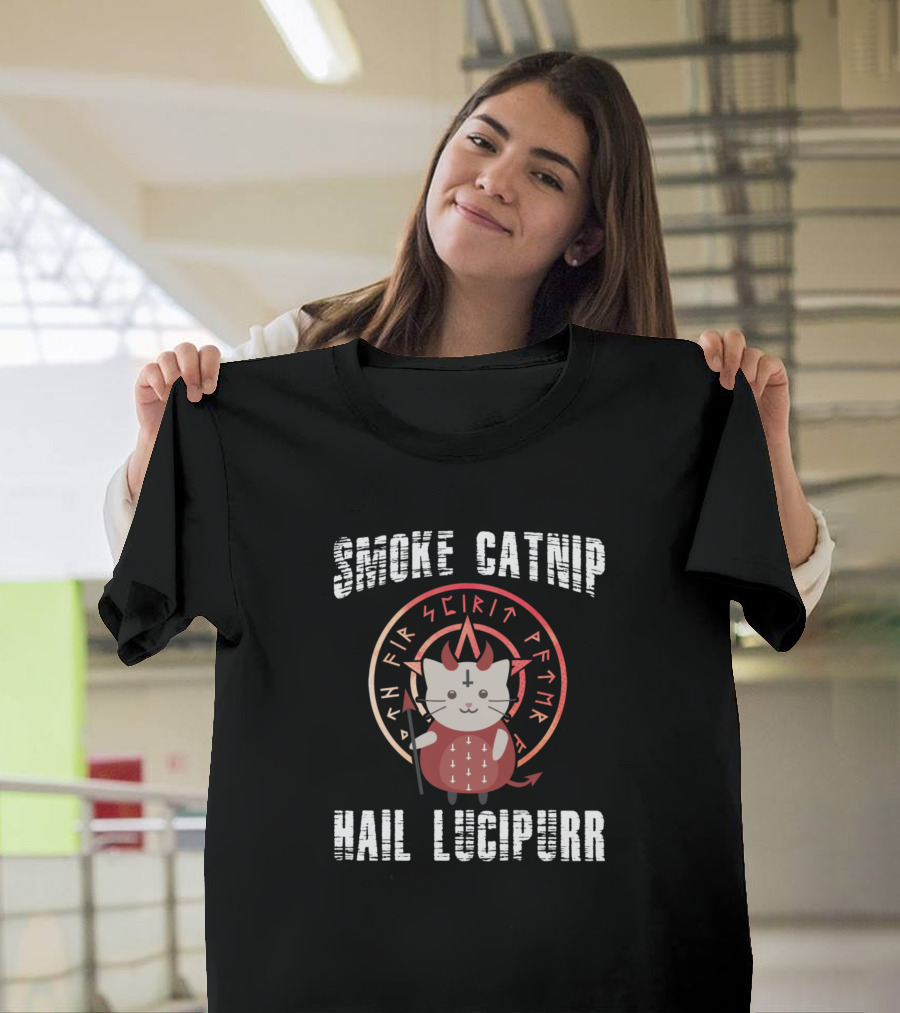 Smoke Catnip Hail Lucipurr Funny Sarcastic Cats with Occult Circle T-Shirt