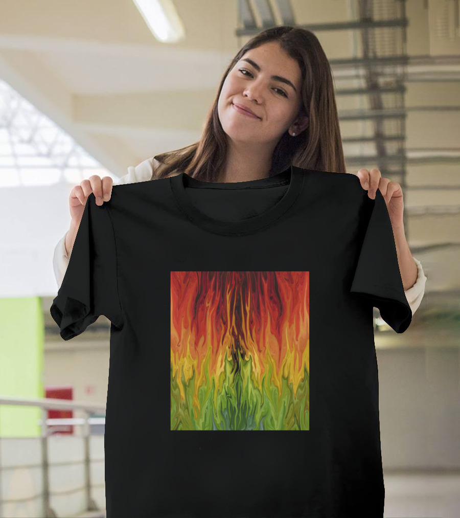 Arts And Flow Flame and Forest Hues Abstract T-Shirt
