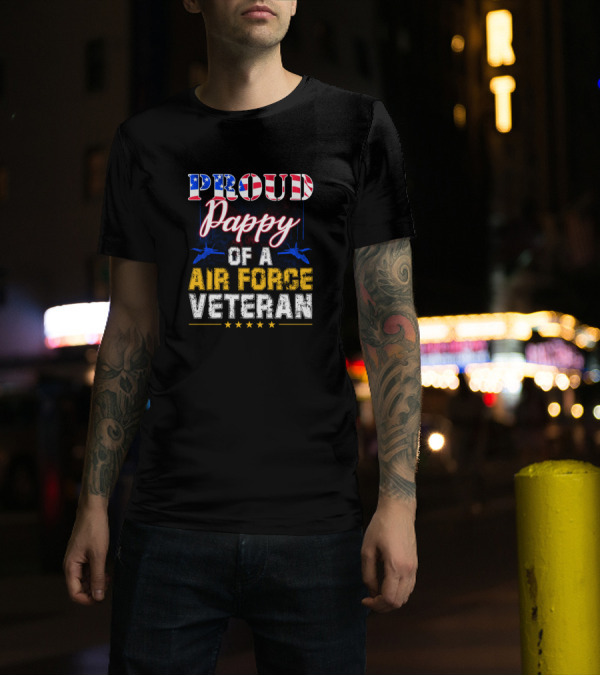 Proud Pappy Of A Air Force Veteran American Flag Stars And Jets T-Shirt