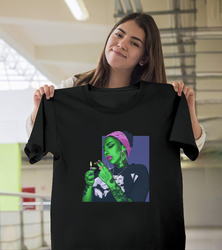 Chonga Green Woman Portrait with Tattoos and Bandana T-Shirt