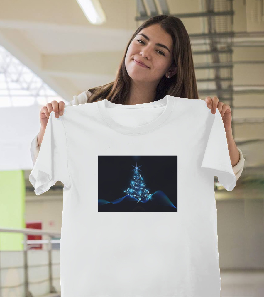 Christmas Tree with Blue Christmas Lights and Star Topper T-Shirt