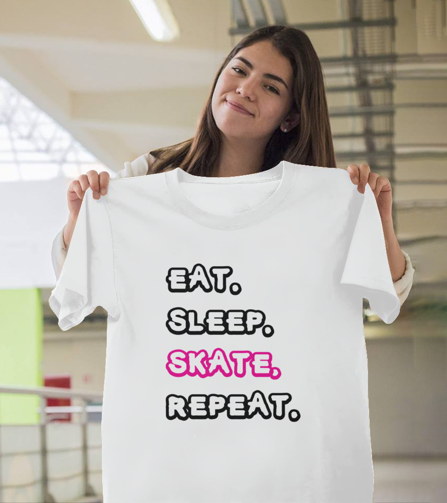 Eat Sleep Skate Repeat Bright Pink Skateboarding Lifestyle T-Shirt