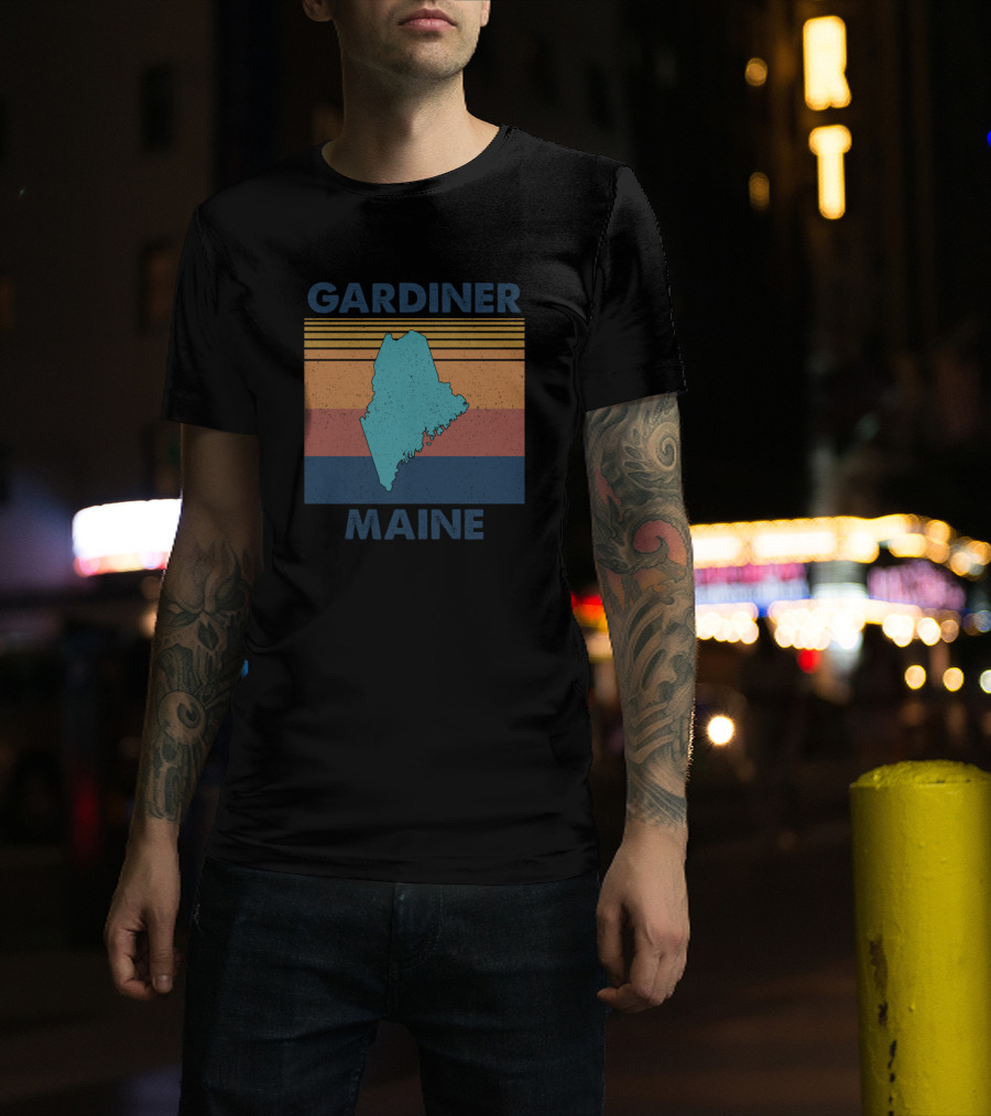 Gardiner Maine Vintage Map Stripes T-Shirt