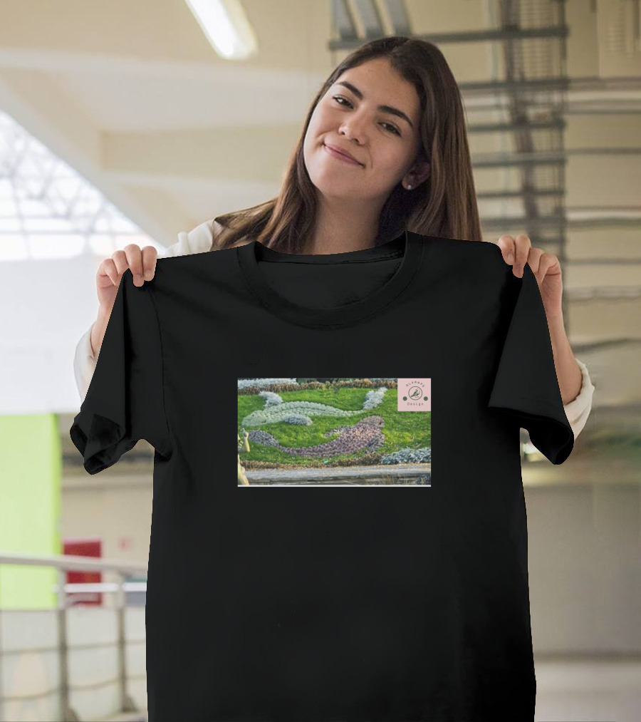 Koi Fish Floral Garden Display Botanical Quilted Stitching T-Shirt