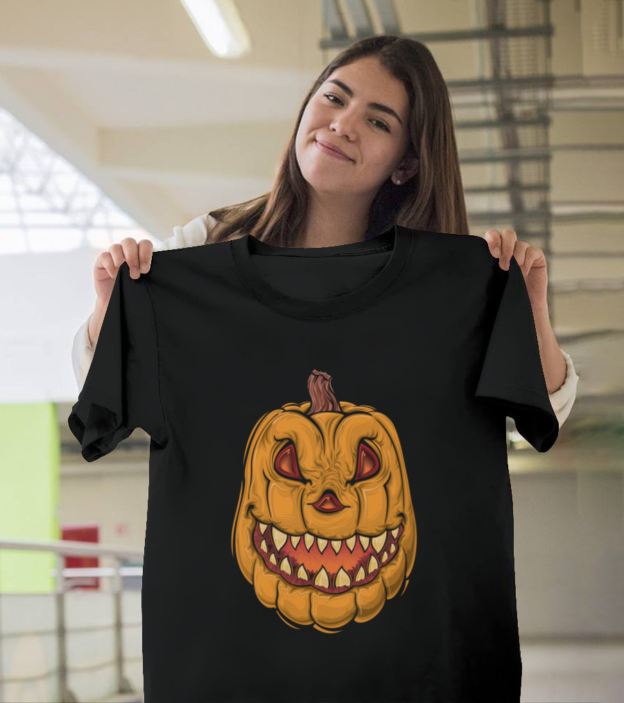 Monster Halloween Pumpkin Grinning Jack-O'-Lantern Face T-Shirt