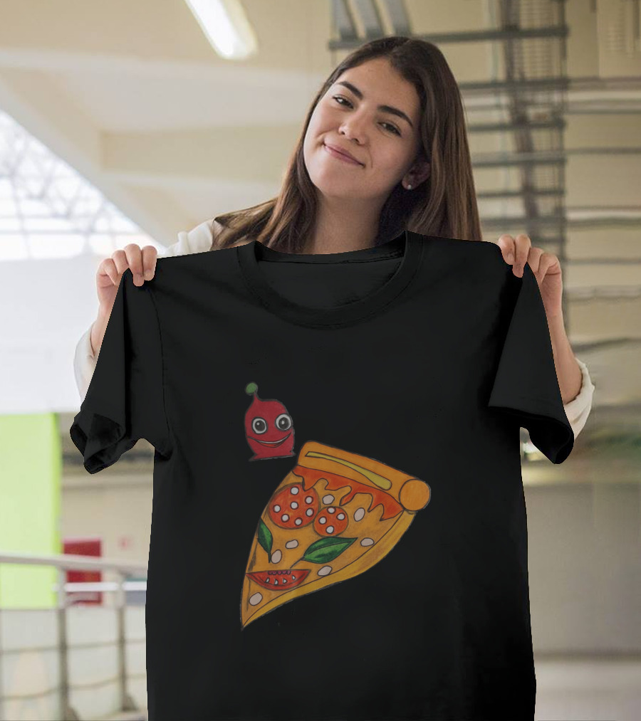 Pizza Lovers Smiling Pepper and Cheesy Slice T-Shirt