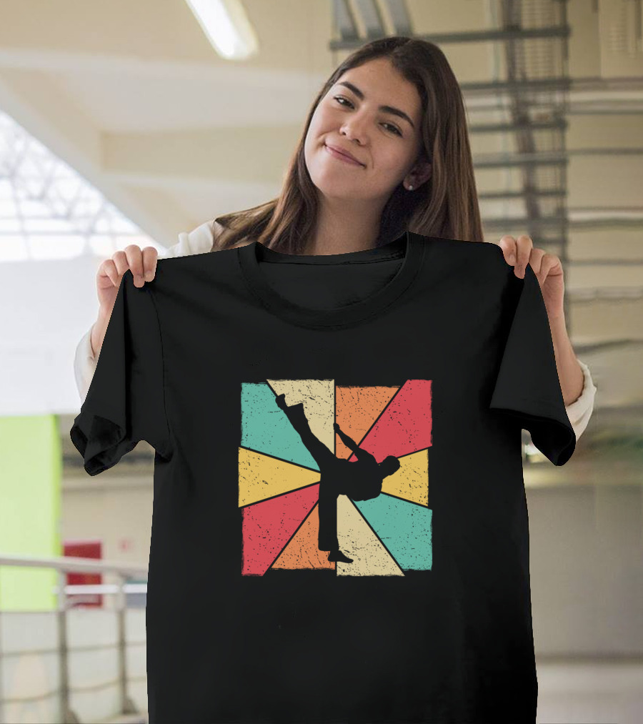Retro Karate Belt Vintage Style Silhouette Kick T-Shirt