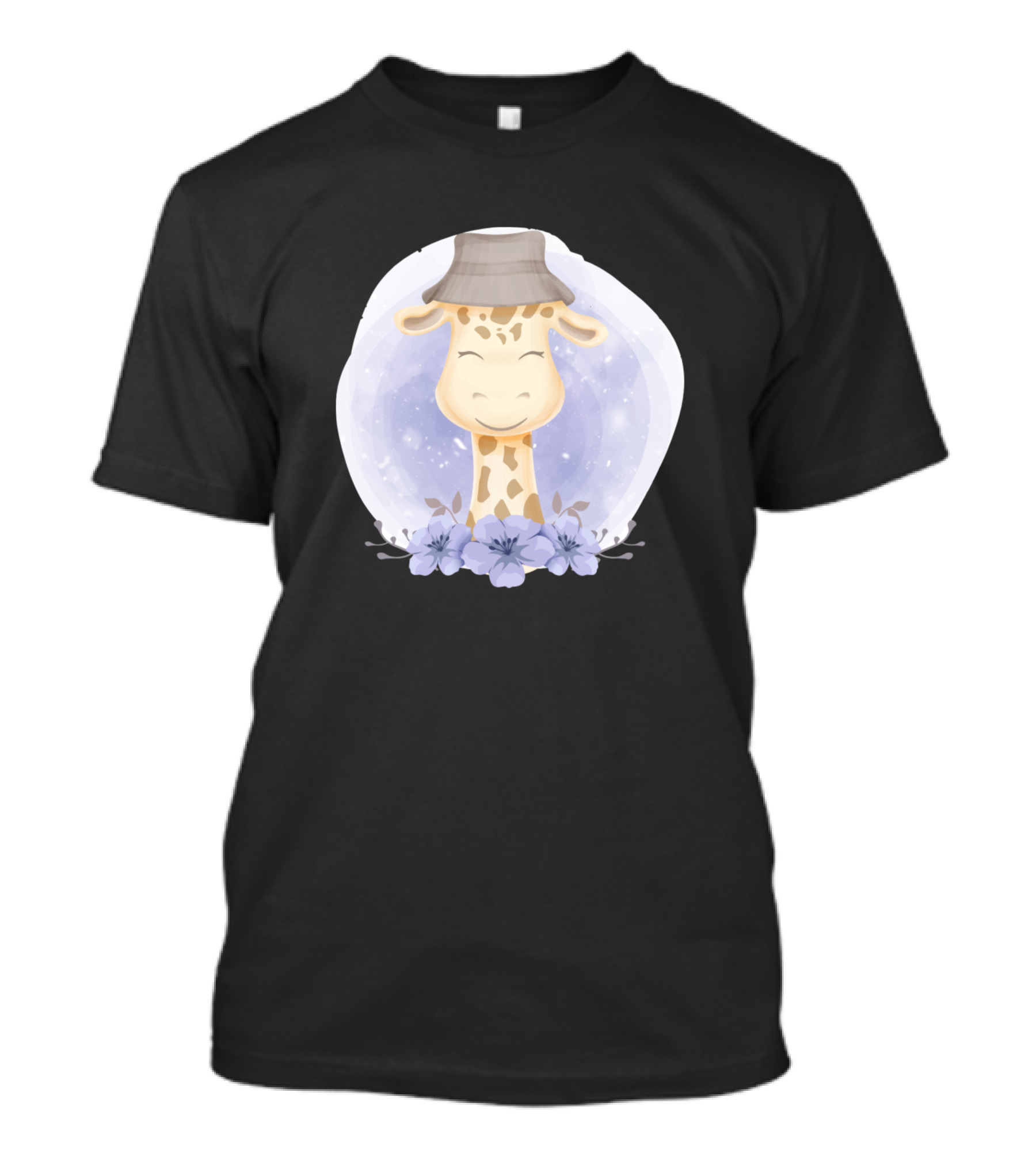 Adorable Baby Giraffe With Hat Surrounded By Flowers T-Shirt