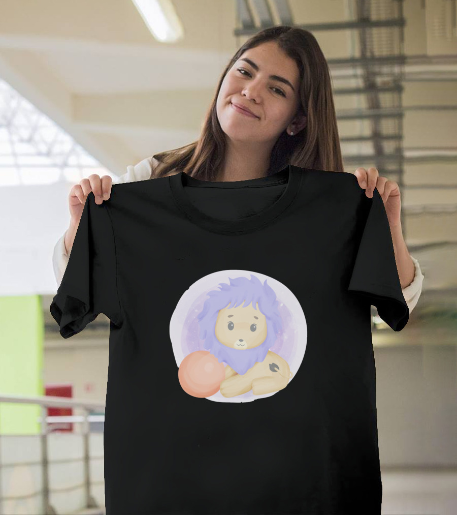 Adorable Baby Lion with Purple Mane and Orange Ball T-Shirt