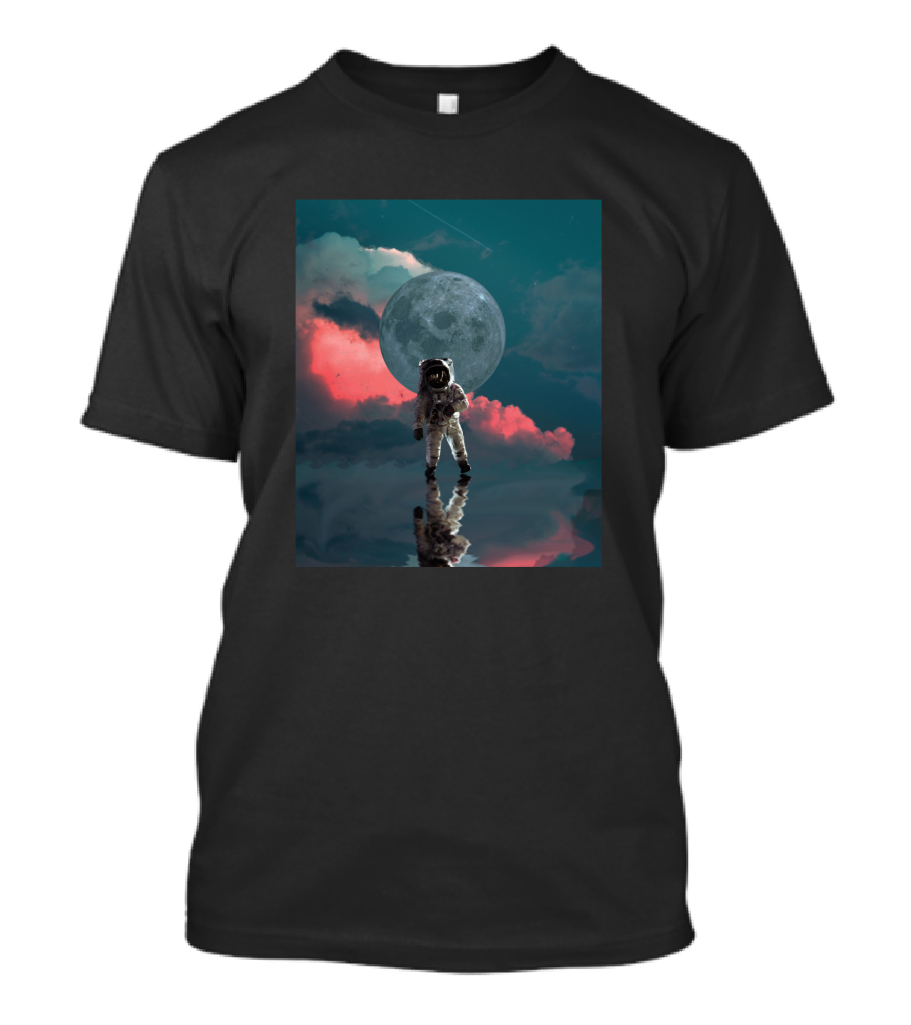 Astronaut Reflected In Celestial Moonlit Space Walk With Unique Cool Science Vibes T-Shirt