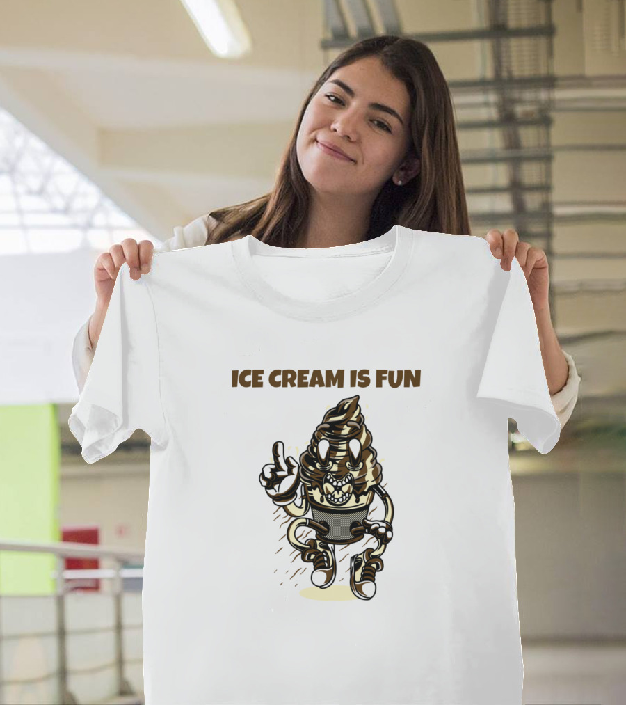 Ice Cream Is Fun Cartoon Cone Character T-Shirt