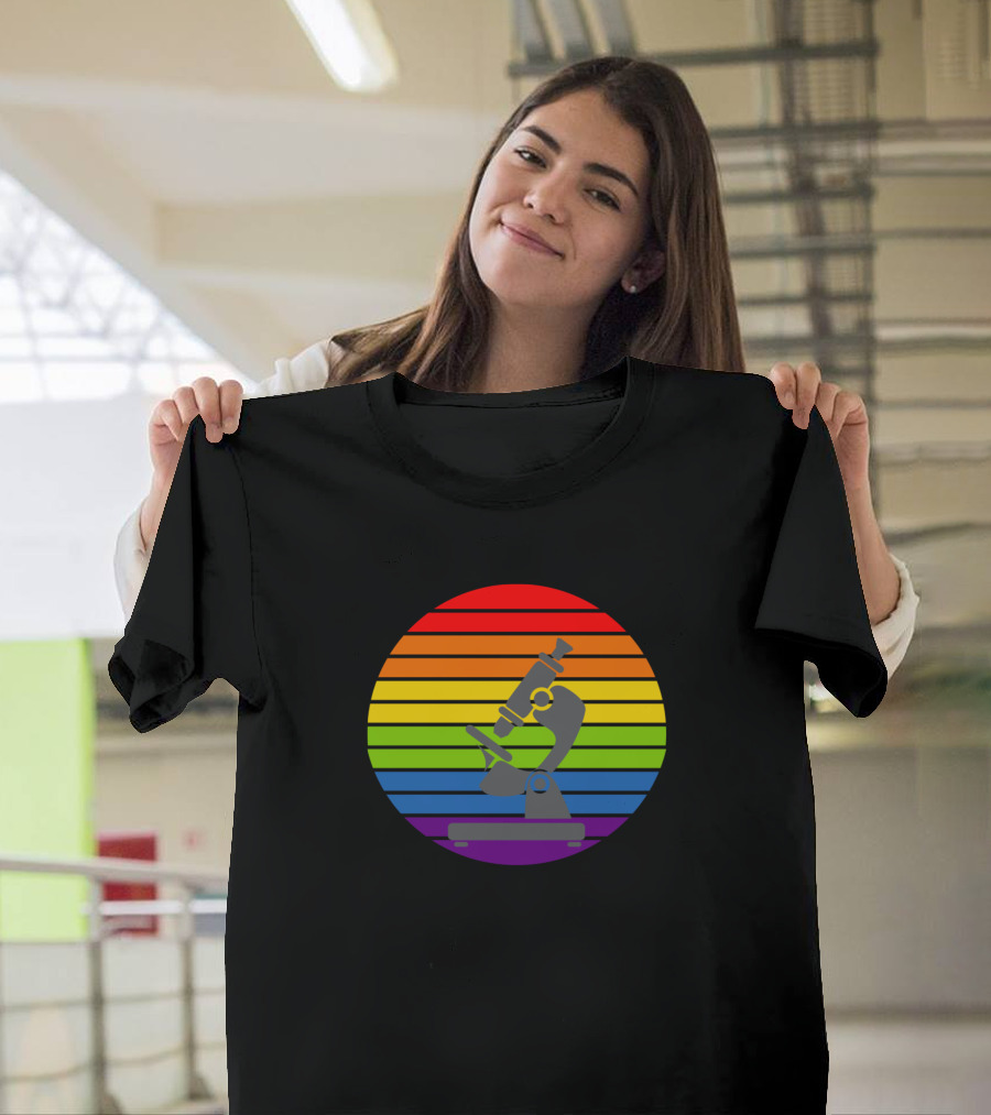 Rainbow Microscope Vintage Sunset Circle T-Shirt