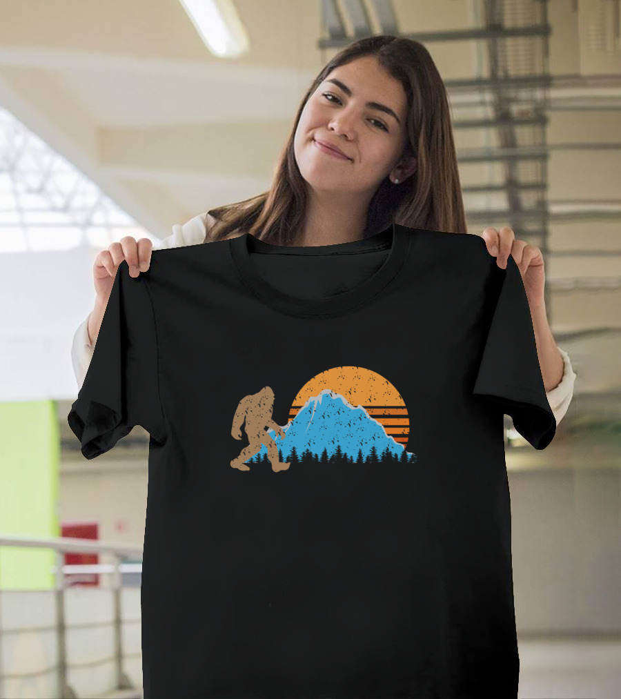 Bigfoot Sasquatch Silhouette with Mountain Sunset Scenery T-Shirt