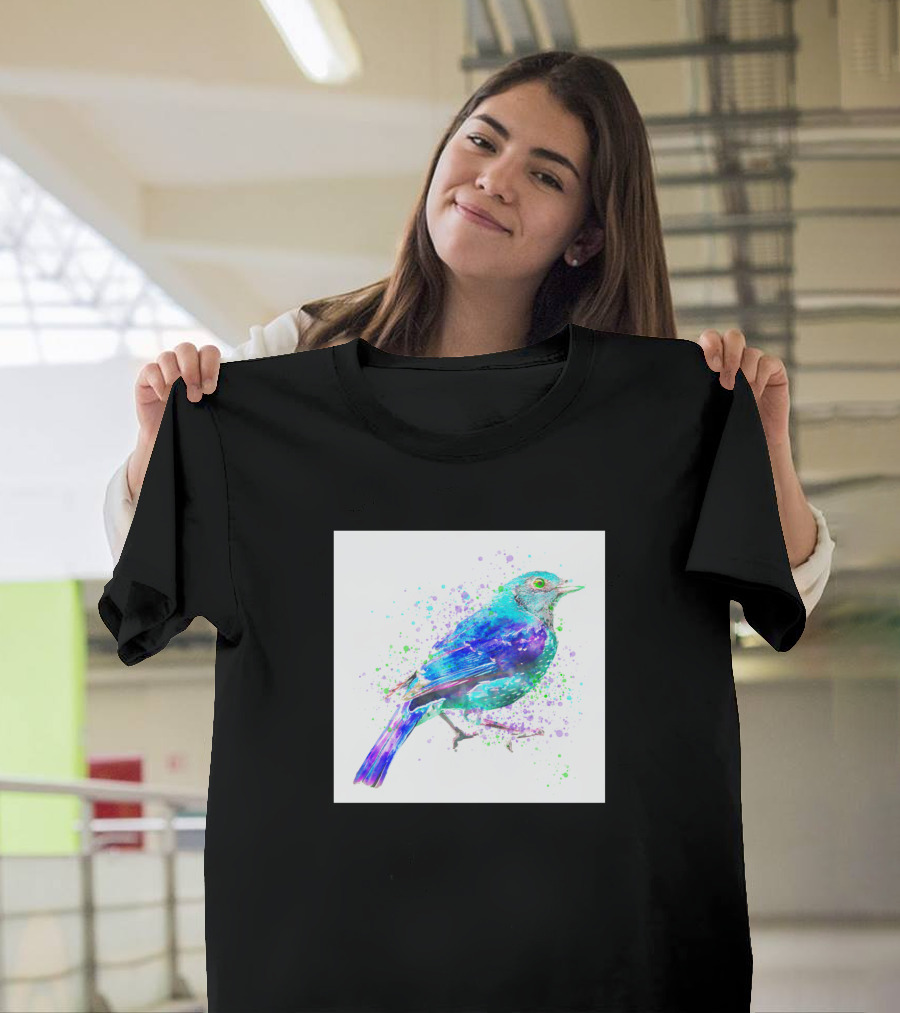 Colorful Watercolor Bird Splatter T-Shirt