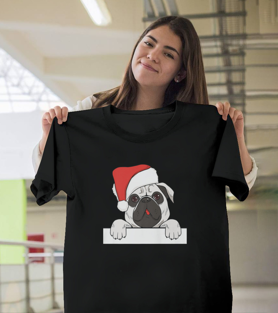 Funny Pug Santa Hat Christmas Dog T-Shirt
