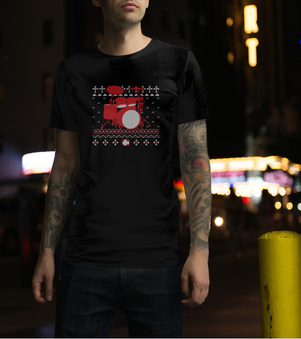 Christmas Drumset Ugly Sweater Percussionist Drummer Musician T-Shirt
