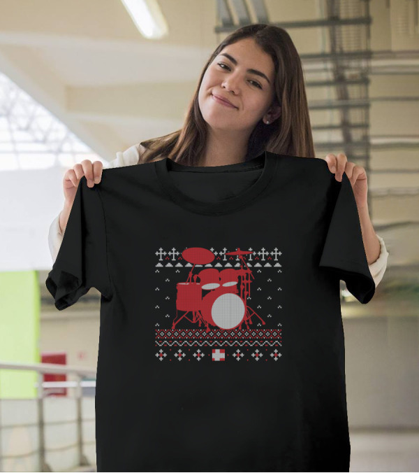 Christmas Drumset Ugly Sweater Percussionist Drummer Musician T-Shirt