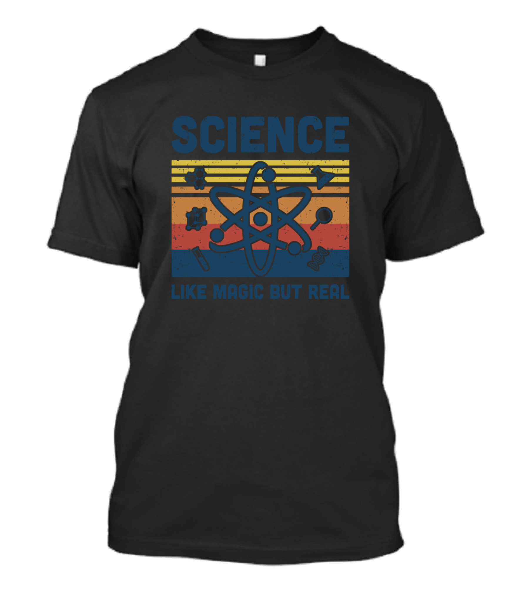Science Like Magic But Real Atom Icons Vintage Stripes T-Shirt