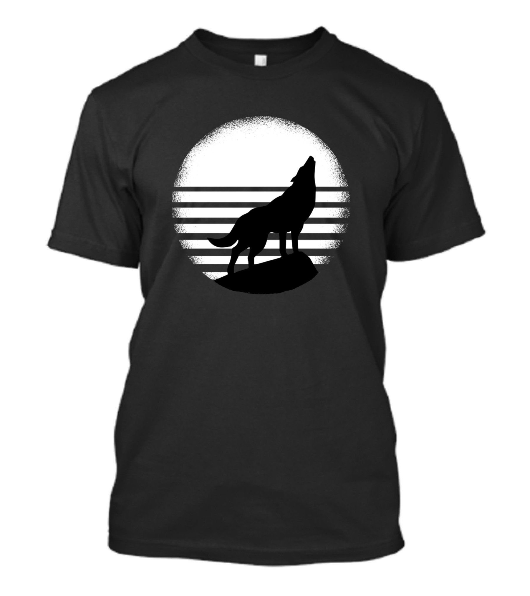 Wolfhund Howling Silhouette In Moonlit Stripes T-Shirt