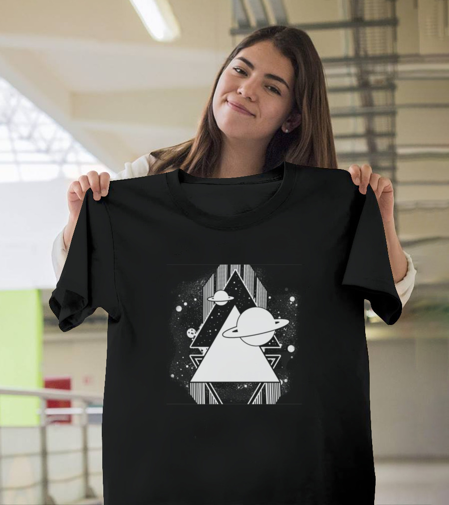 Black And White Galaxy Triangle Saturn Planet Space T-Shirt