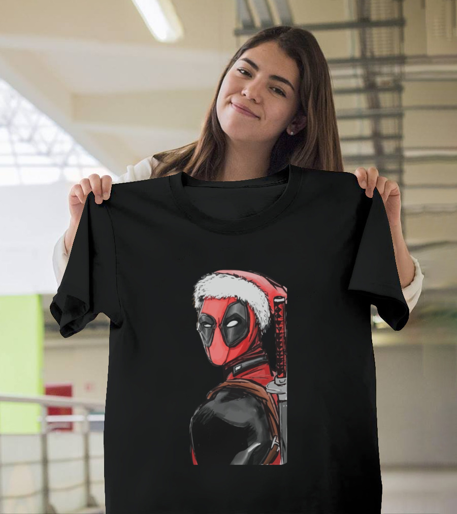 Deadpool Santa Holiday Costume with Katana T-Shirt