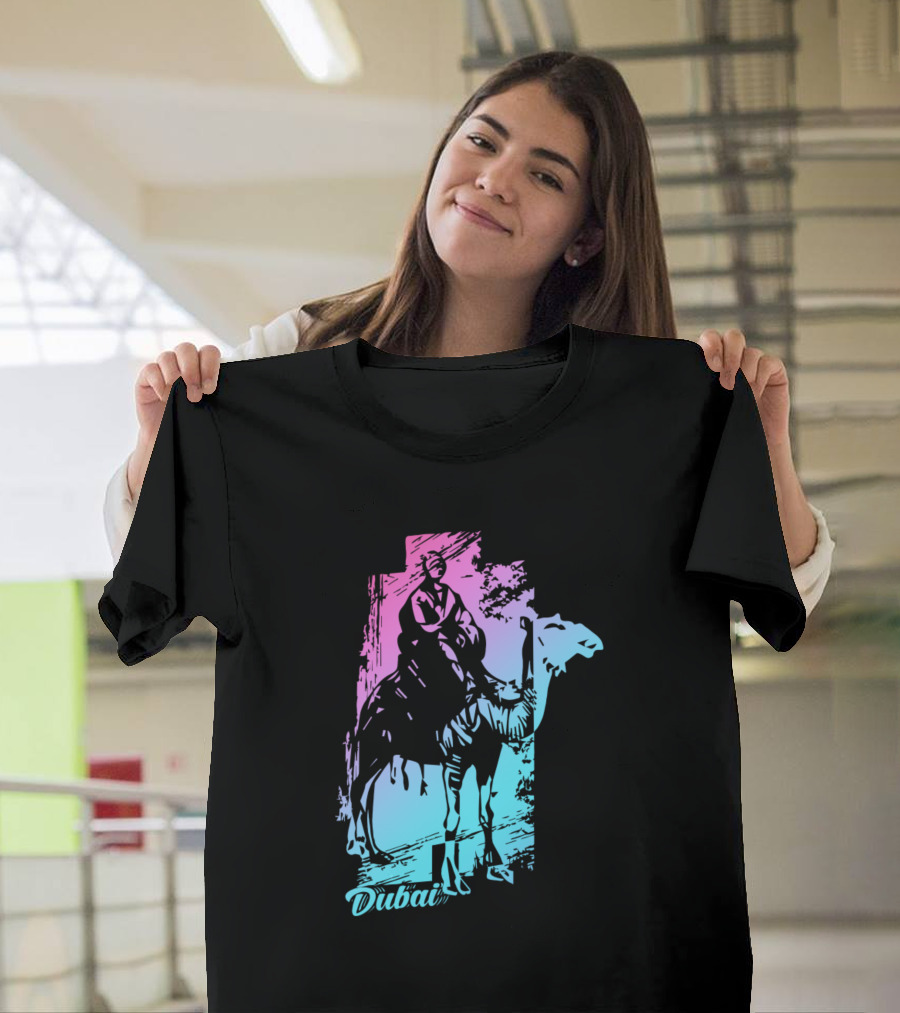 Dubai Camel Rider Desertscape Arabia Palm Trees T-Shirt