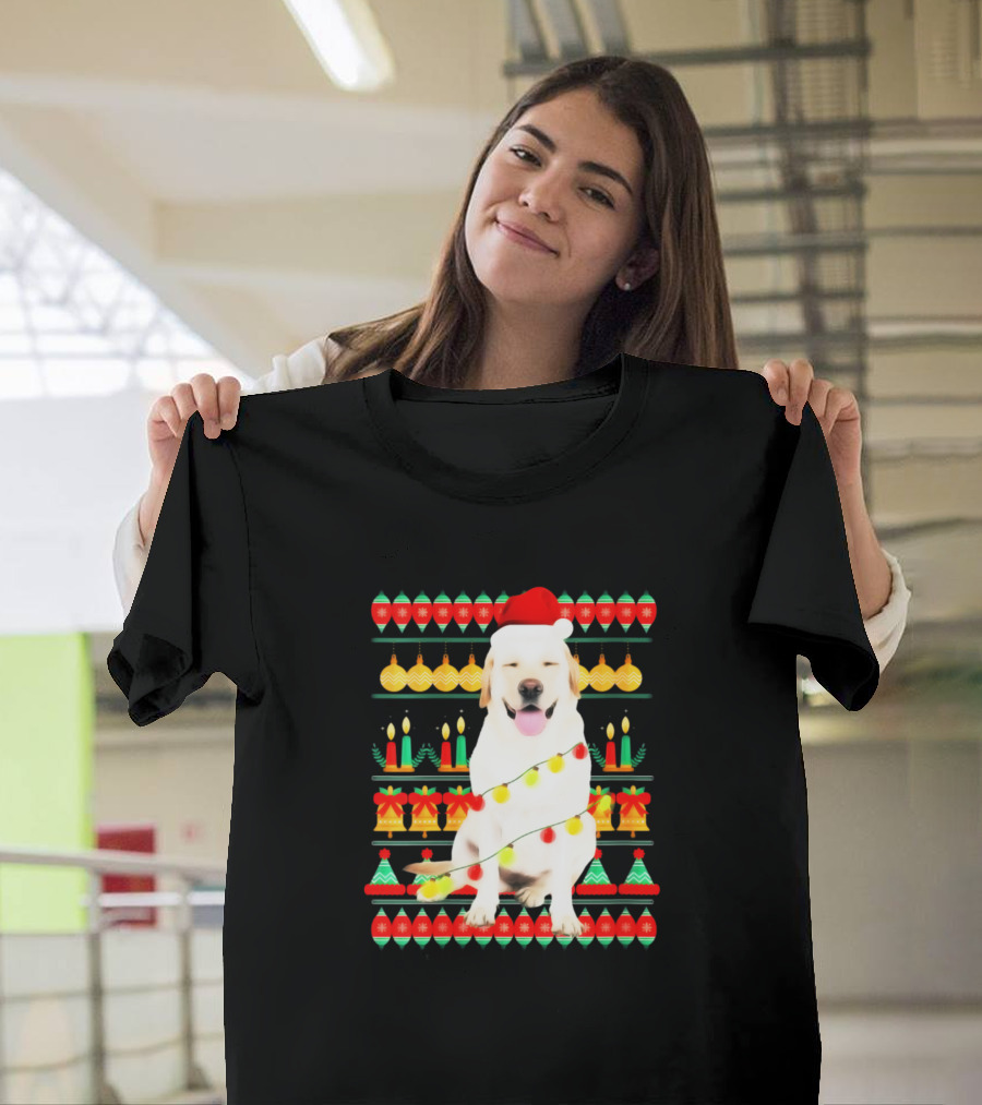 Labrador Christmas Lights Santa Hat Festive Candles Garland Dog Lovers T-Shirt