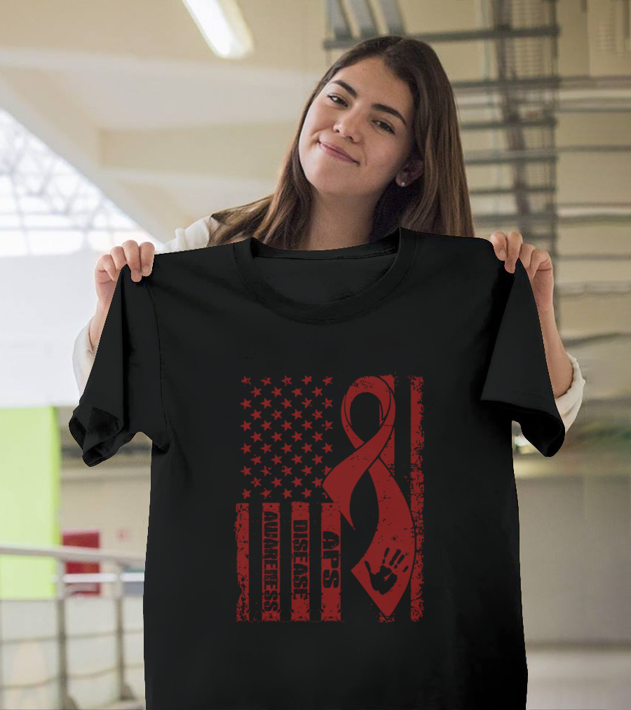 Aps Awareness Disease Flag Ribbon Handprint T-Shirt