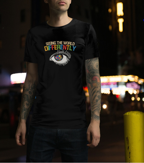 Seeing The World Differently Autism Awareness Eye With Heart Puzzle T-Shirt