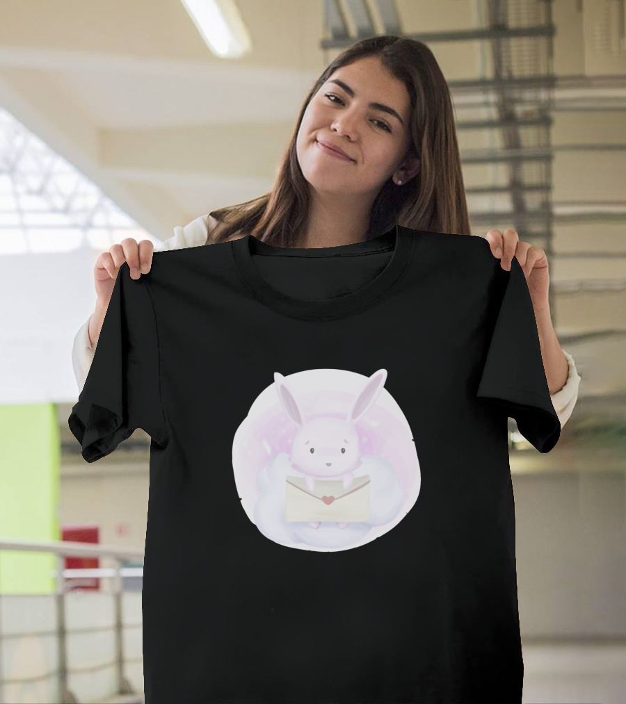 Baby Bunny Holding Heart Envelope on Cloudy Pastel Background T-Shirt