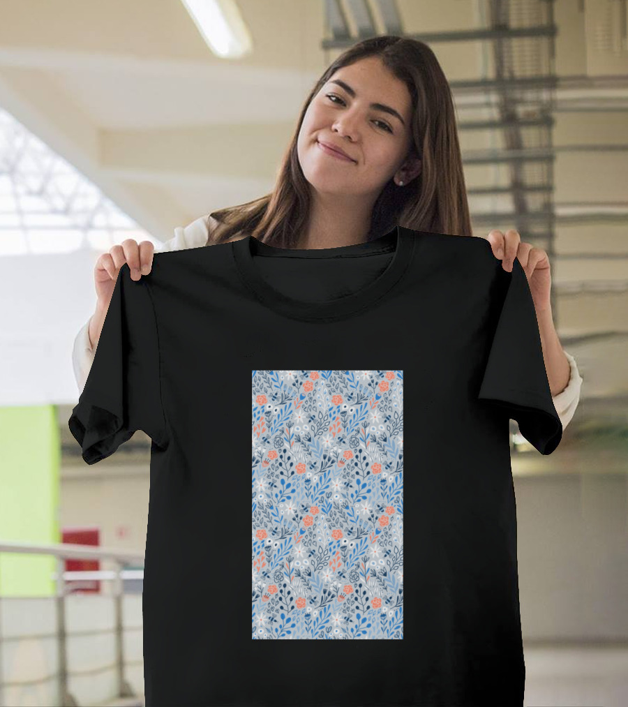 Bees and Flowers Blue Floral T-Shirt