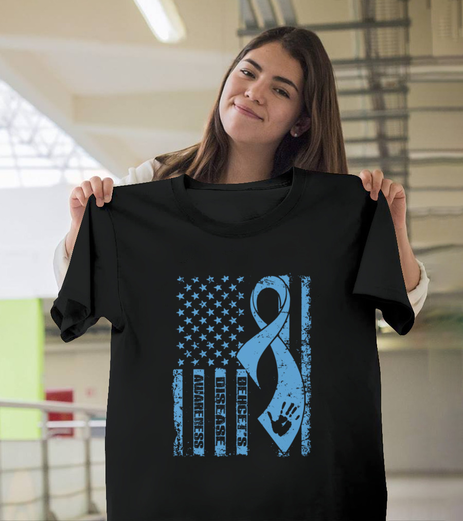 Behcet's Disease Awareness Flag Blue Ribbon American Flag T-Shirt