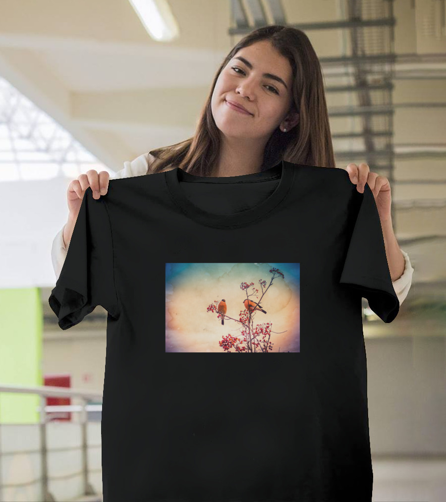 Bullfinch Eat Rowan Vintage Sky Birds T-Shirt