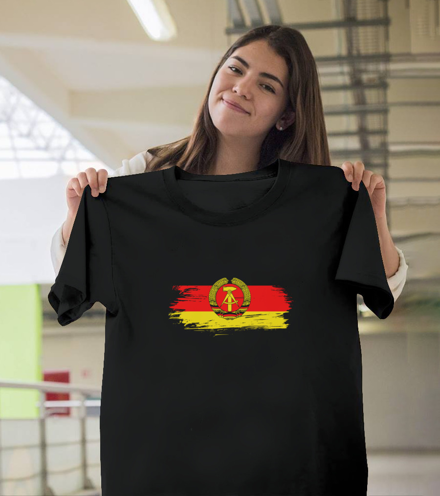Gdr Flags East Germany Emblem on Brush Stroke Background T-Shirt