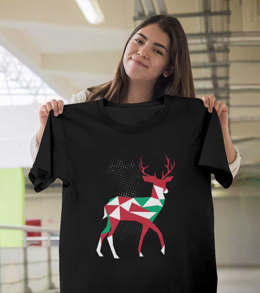 Geometric Festive Christmas Reindeer T-Shirt