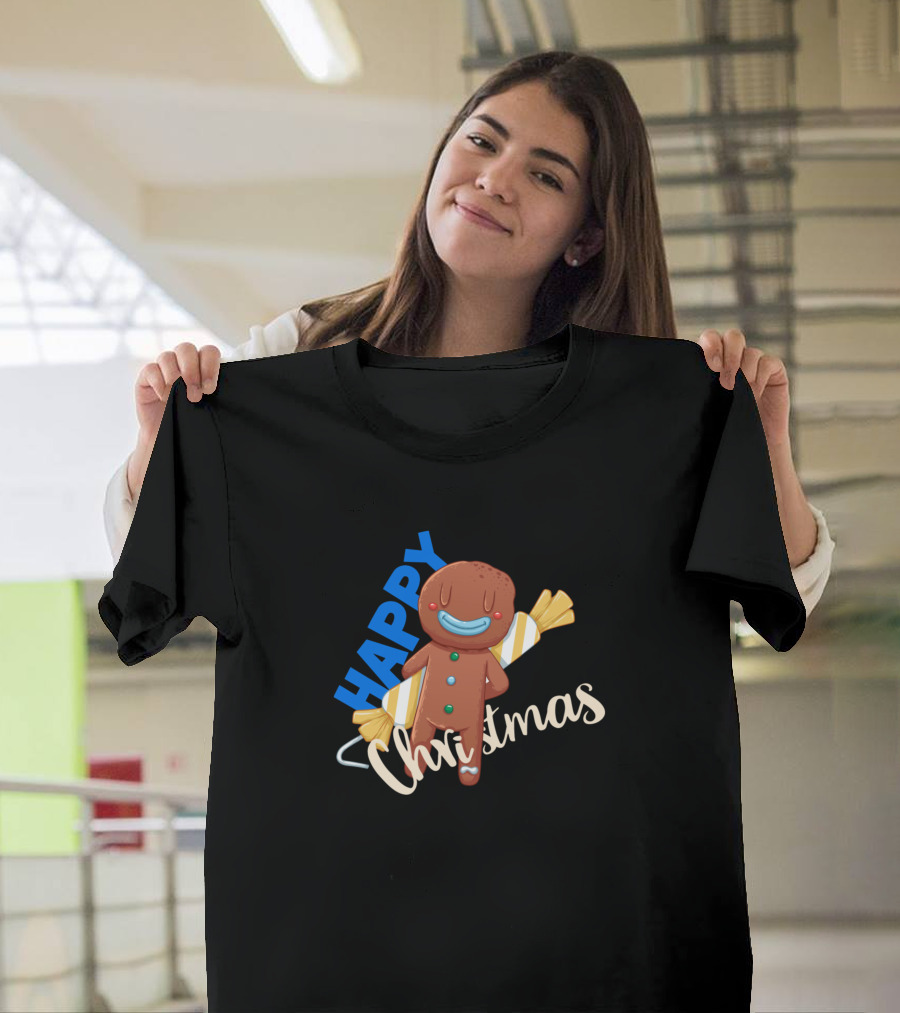 Happy Christmas Gingerbread Cookie With Candy Cane T-Shirt