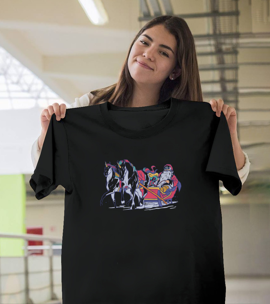 Christmas Santa Riding Unicorn Sleigh T-Shirt