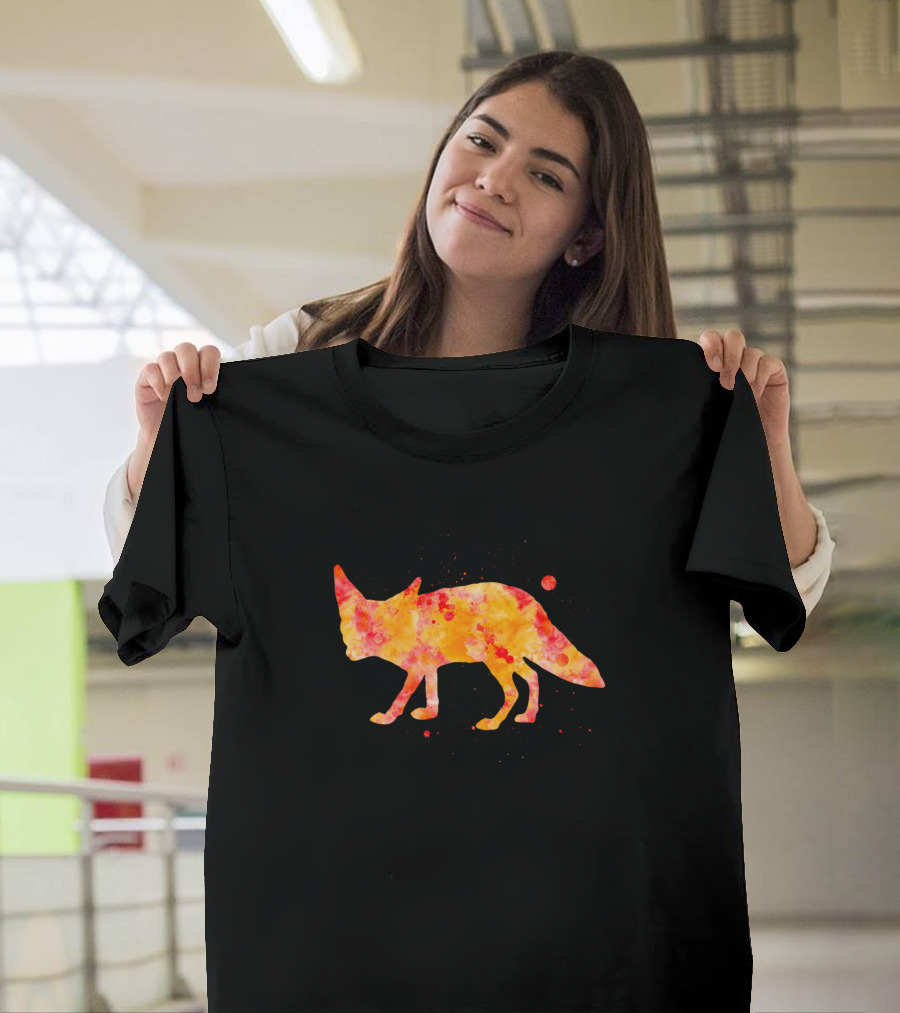 Fennec Fox Watercolor Painting Silhouette in Vibrant Colors T-Shirt