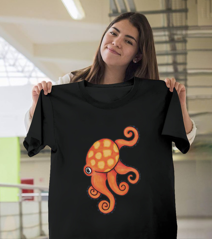 Happy Octopus Cute Cartoon Orange Tentacles T-Shirt