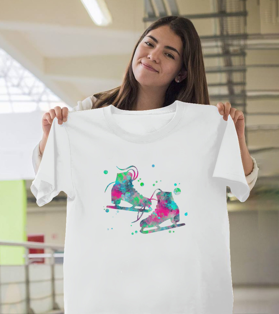 Ice Skates in Multicolor Watercolor T-Shirt