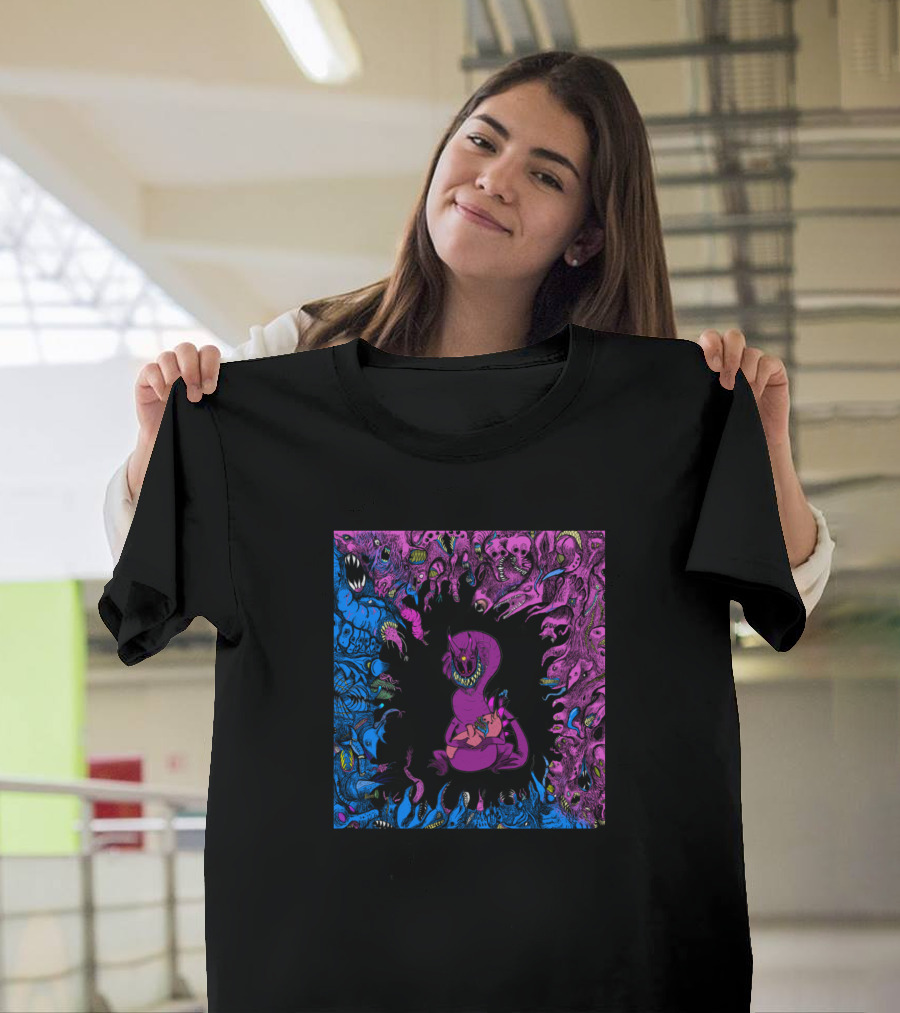Monstar And Worm Surrounded by Colorful Creatures and Monsters T-Shirt
