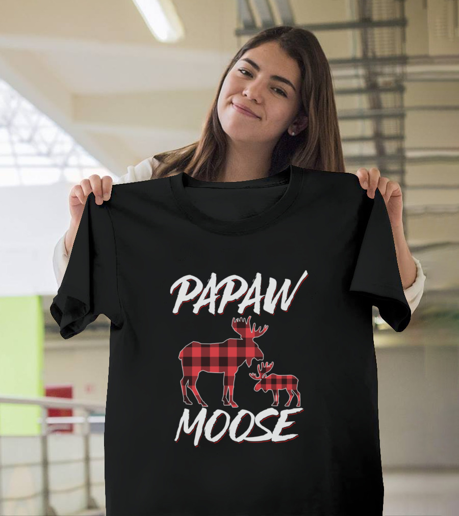 Papaw Moose Red Plaid Matching Family Christmas T-Shirt