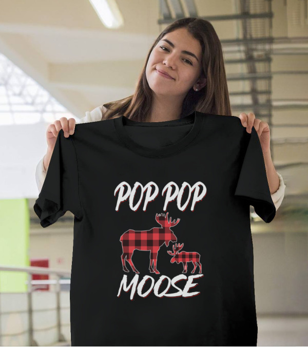 Pop Pop Moose Red Plaid Matching Family Christmas T-Shirt