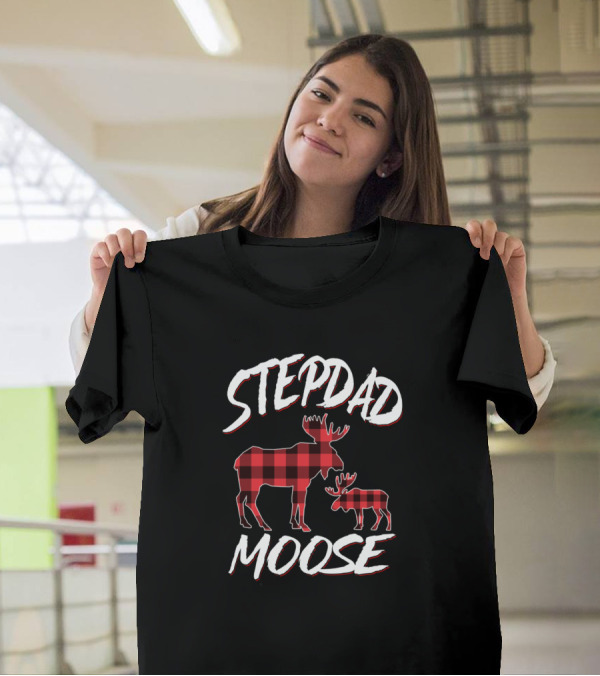 Stepdad Moose Red Plaid Matching Family Christmas T-Shirt